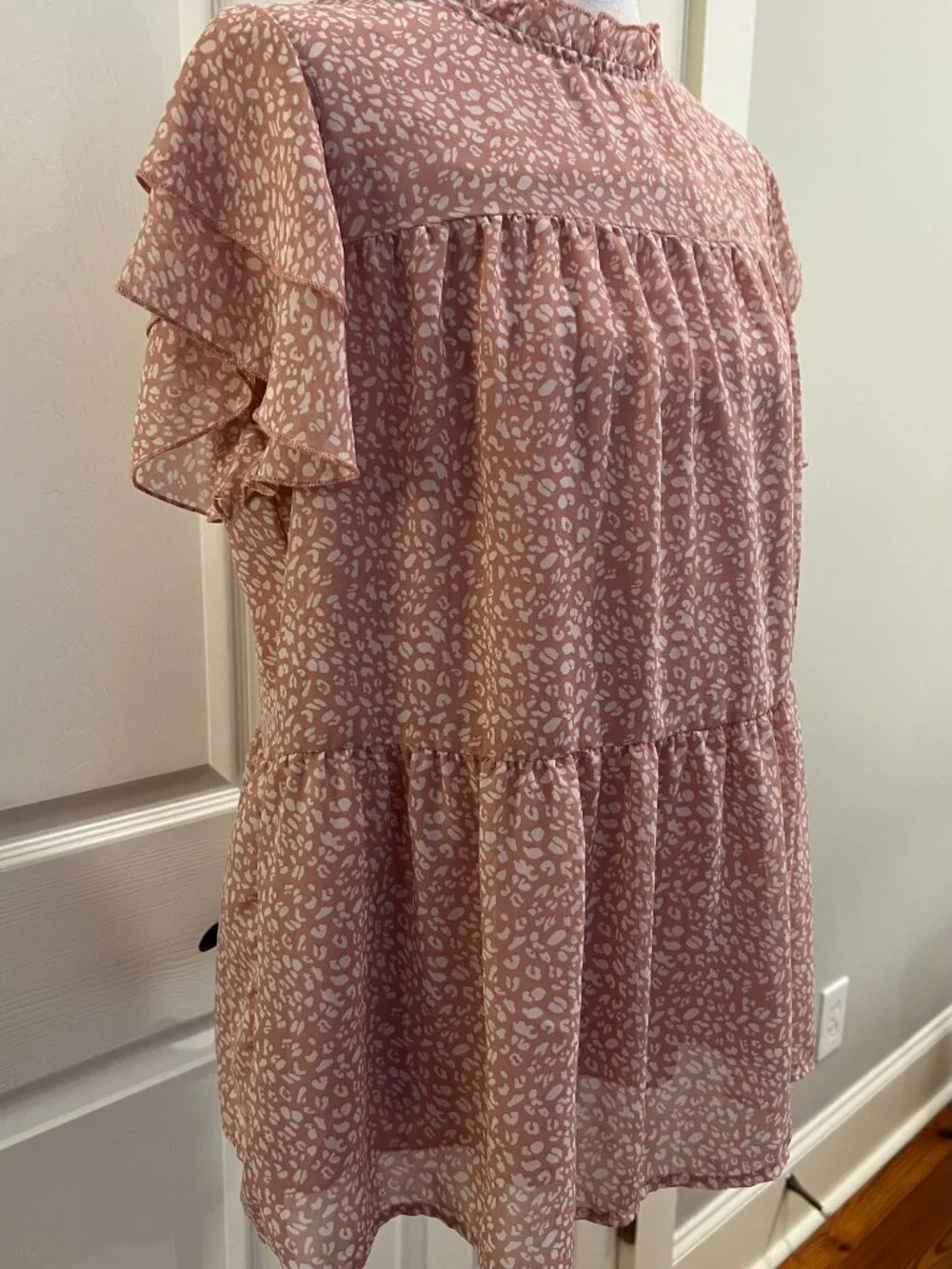 PRETTYGARDEN Pink Floral Chiffon Mock Neck Blouse Size M